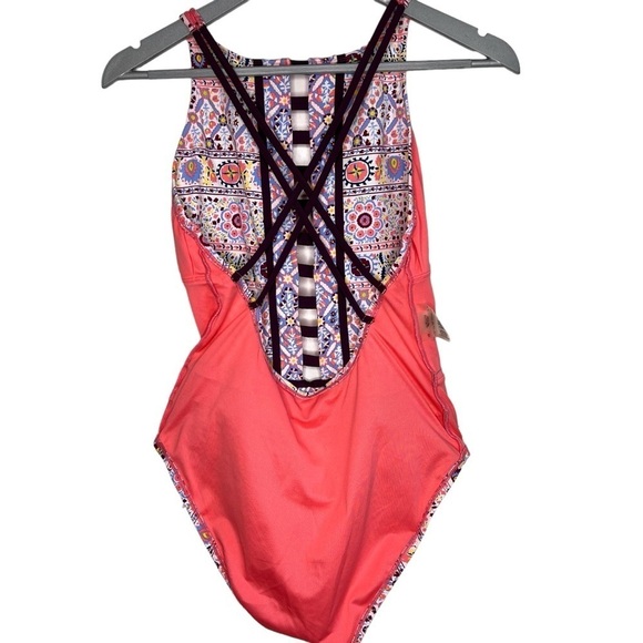 BLEU ROD BEATTIE Positano High Neck One Piece Swimsuit Size 10 Multicolor Print - Picture 7 of 11